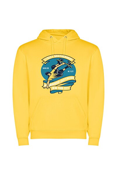iLovePrints Airborne Skateboarding: NY Style Φούτερ με κουκούλα σε χρώμα Κίτρινο