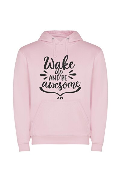 iLovePrints Wake up to Awesomeness Φούτερ με κουκούλα σε χρώμα Ροζ