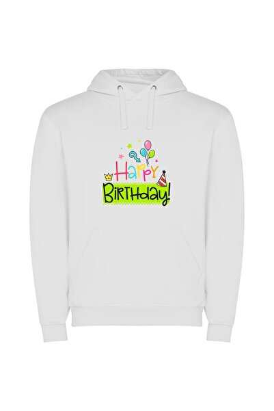 iLovePrints Joyful Balloon Crown Φούτερ με κουκούλα σε χρώμα Λευκό