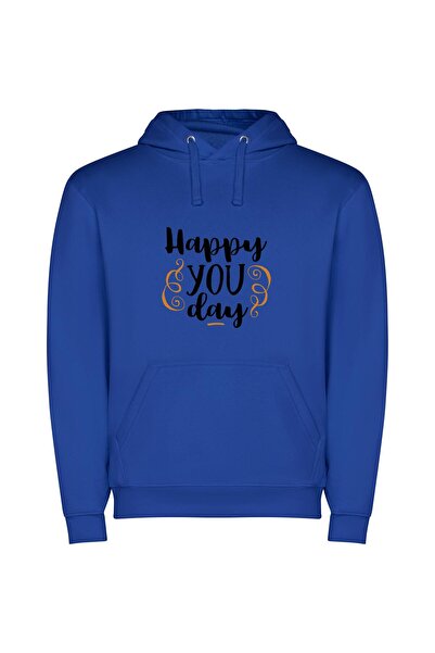iLovePrints Vibrant 'Happy You Day' Φούτερ με κουκούλα σε χρώμα Μπλε