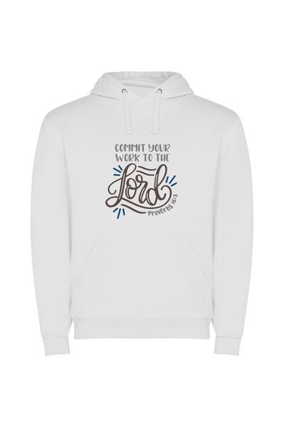 iLovePrints Sacred Worded Background Φούτερ με κουκούλα σε χρώμα Λευκό