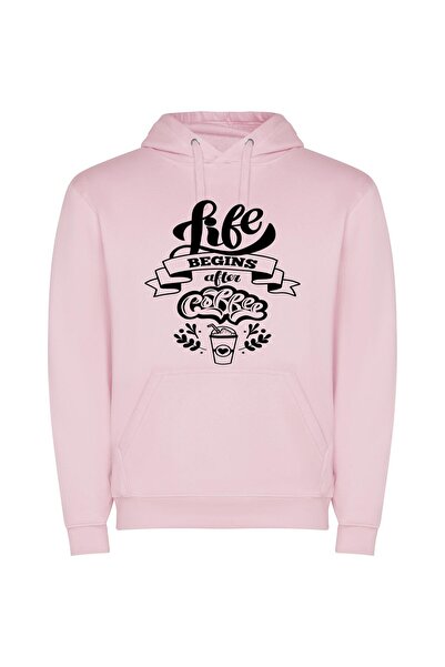 iLovePrints Black Brewed Beginnings Φούτερ με κουκούλα σε χρώμα Ροζ