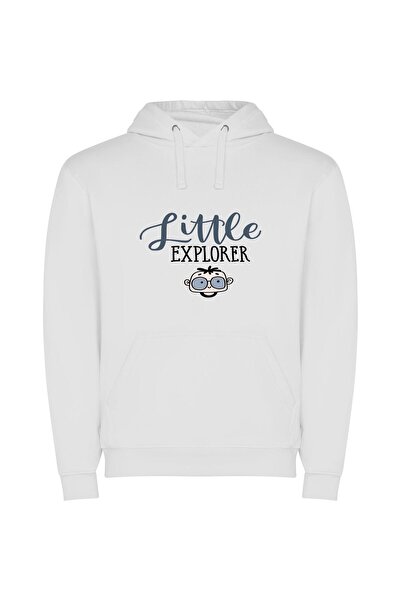 iLovePrints Adventurous Little Explorers Φούτερ με κουκούλα σε χρώμα Λευκό