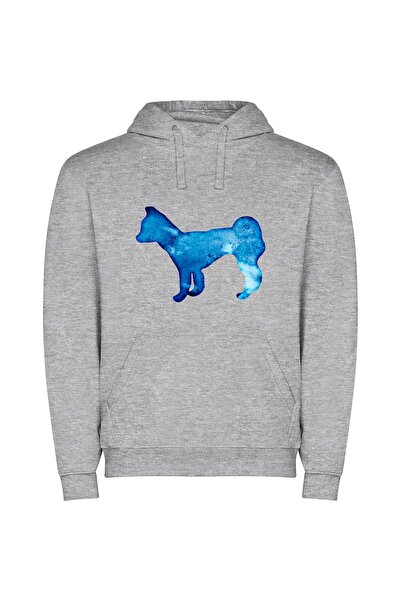 iLovePrints Blue Silhouette Inspired Φούτερ με κουκούλα σε χρώμα Γκρι