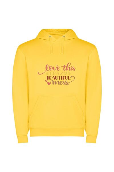 iLovePrints Love in Chaos: Aesthetic Mess Φούτερ με κουκούλα σε χρώμα Κίτρινο