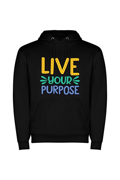 iLovePrints Purpose Pump: Live Life Φούτερ με κουκούλα σε χρώμα Μαύρο
