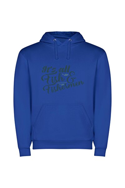 iLovePrints Fishing Enclave: Aquatic Harmony Φούτερ με κουκούλα σε χρώμα Μπλε
