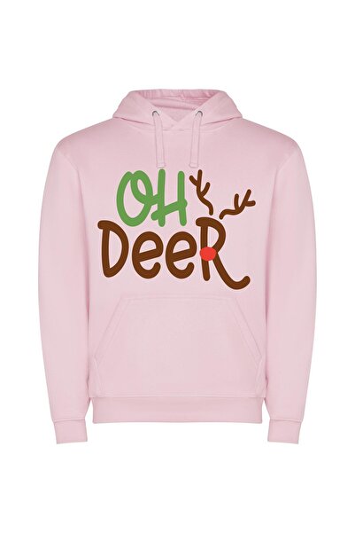iLovePrints Antlered Cheery Logo Design Φούτερ με κουκούλα σε χρώμα Ροζ