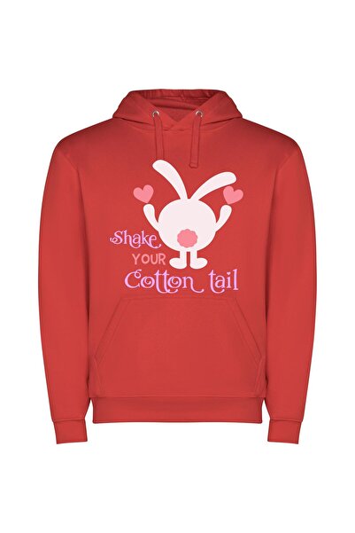 iLovePrints Cotton Candy Bunny Love Φούτερ με κουκούλα σε χρώμα Κόκκινο
