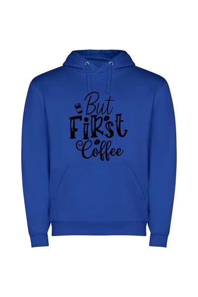 iLovePrints Bean Buzz: Drink up! Φούτερ με κουκούλα σε χρώμα Μπλε