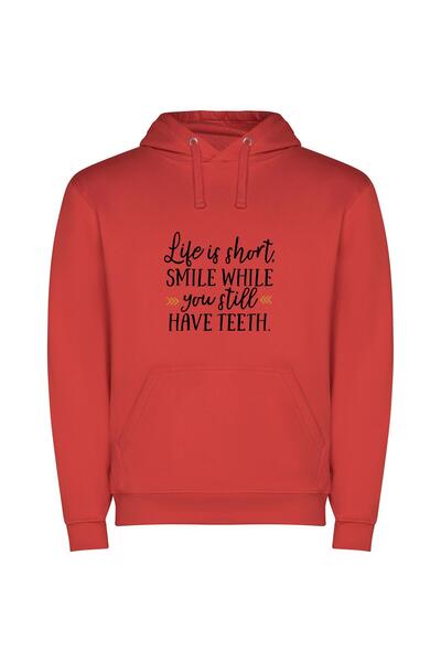 iLovePrints Pearly Grin of Life Φούτερ με κουκούλα σε χρώμα Κόκκινο