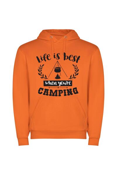 iLovePrints Camping: True Life Experience Φούτερ με κουκούλα σε χρώμα Πορτοκαλί