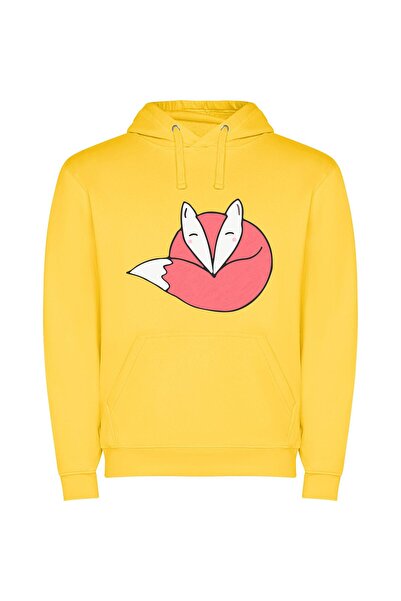 iLovePrints Enchanting Kitsune Portrait Φούτερ με κουκούλα σε χρώμα Κίτρινο
