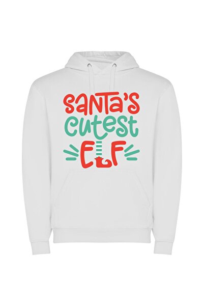iLovePrints Super Cute Santa's Elf Φούτερ με κουκούλα σε χρώμα Λευκό