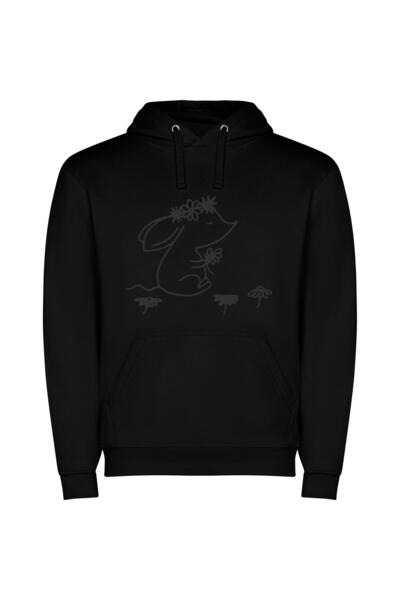iLovePrints Bunny's Floral Delight Φούτερ με κουκούλα σε χρώμα Μαύρο