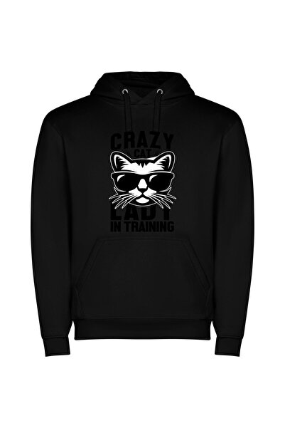 iLovePrints Feline Fashionista in Training Φούτερ με κουκούλα σε χρώμα Μαύρο