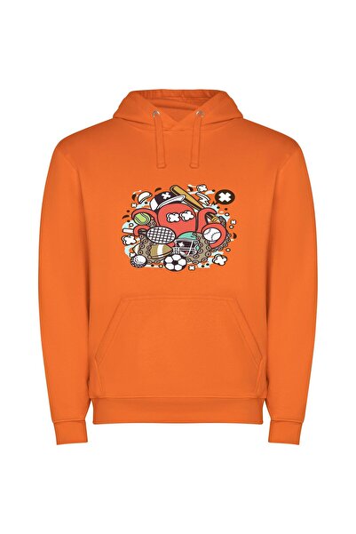 iLovePrints Sports Mascot HD Illustration Φούτερ με κουκούλα σε χρώμα Πορτοκαλί