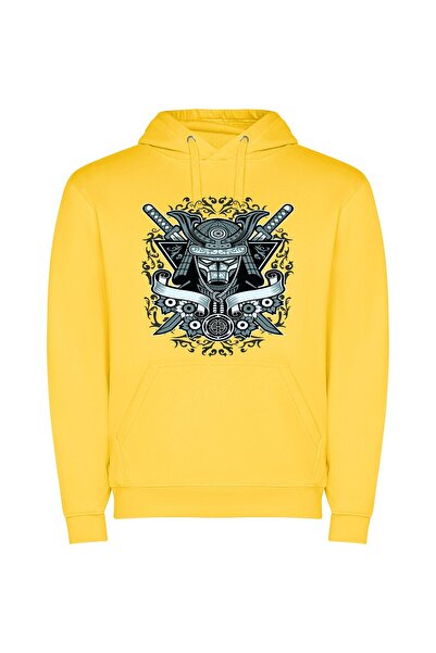 iLovePrints Masked Samurai: Inked Elegance Φούτερ με κουκούλα σε χρώμα Κίτρινο