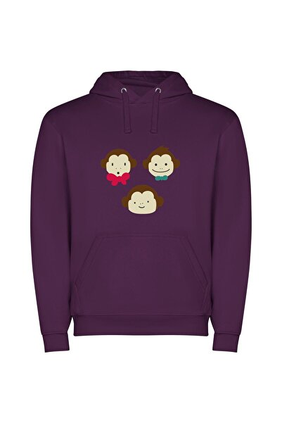 iLovePrints Dapper Trio of Monkeys Φούτερ με κουκούλα σε χρώμα Μωβ