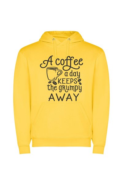 iLovePrints Graceful Grumpy Coffee Fix Φούτερ με κουκούλα σε χρώμα Κίτρινο