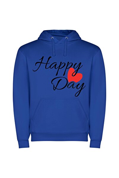 iLovePrints Happy Hearts Valentine's Day Φούτερ με κουκούλα σε χρώμα Μπλε