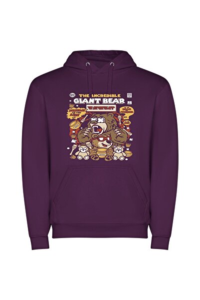 iLovePrints Fierce Inked Bear Φούτερ με κουκούλα σε χρώμα Μωβ