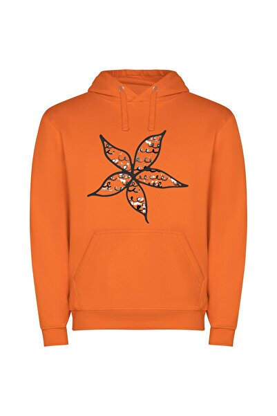 iLovePrints Enigmatic Floral Masterpiece Φούτερ με κουκούλα σε χρώμα Πορτοκαλί