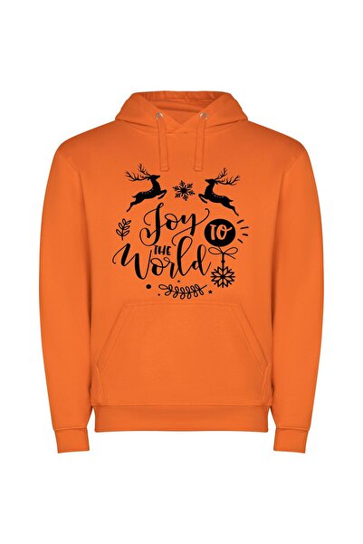 iLovePrints Joyous Snowflake Reindeers Φούτερ με κουκούλα σε χρώμα Πορτοκαλί