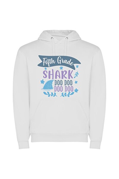 iLovePrints 5th Grade Shark Spectacle Φούτερ με κουκούλα σε χρώμα Λευκό