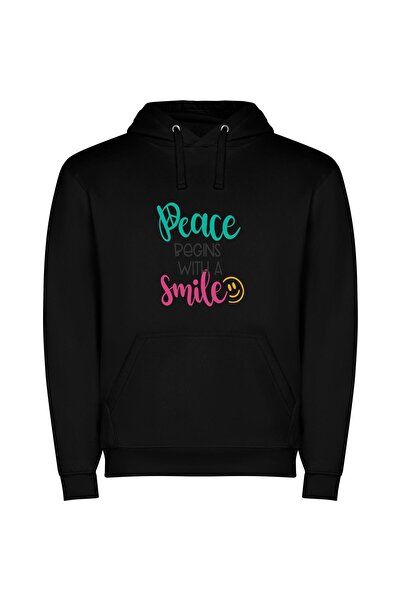 iLovePrints Serene Peaceful Smiling Grin Φούτερ με κουκούλα σε χρώμα Μαύρο