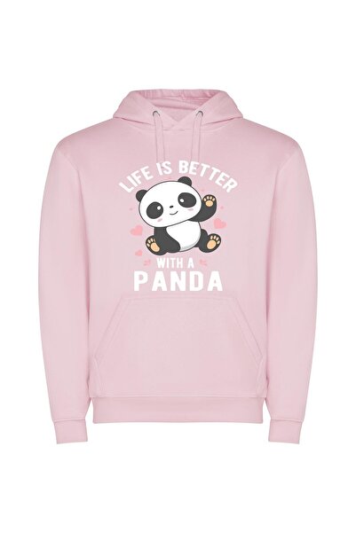 iLovePrints Heartwarming Panda Love Φούτερ με κουκούλα σε χρώμα Ροζ