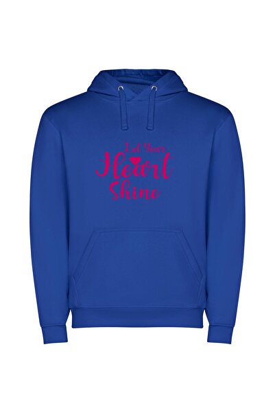 iLovePrints Shimmering Hearts: Radiant Light Φούτερ με κουκούλα σε χρώμα Μπλε