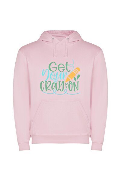 iLovePrints Colorful Crayon Creations Φούτερ με κουκούλα σε χρώμα Ροζ