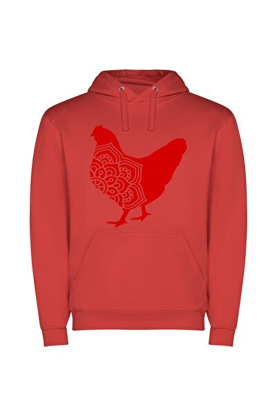 iLovePrints Scarlet Silhouette: Avian Elegance Φούτερ με κουκούλα σε χρώμα Κό...