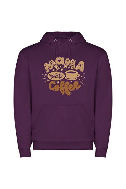 iLovePrints Mama's Yummy Coffee Cup Φούτερ με κουκούλα σε χρώμα Μωβ