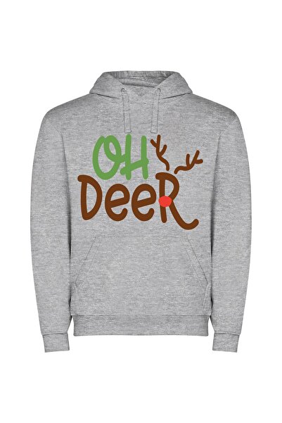 iLovePrints Antlered Cheery Logo Design Φούτερ με κουκούλα σε χρώμα Γκρι