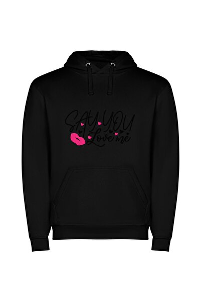 iLovePrints Love Letter Style Slay Φούτερ με κουκούλα σε χρώμα Μαύρο