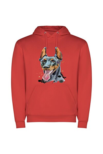 iLovePrints Stylish Canine Portraiture Φούτερ με κουκούλα σε χρώμα Κόκκινο