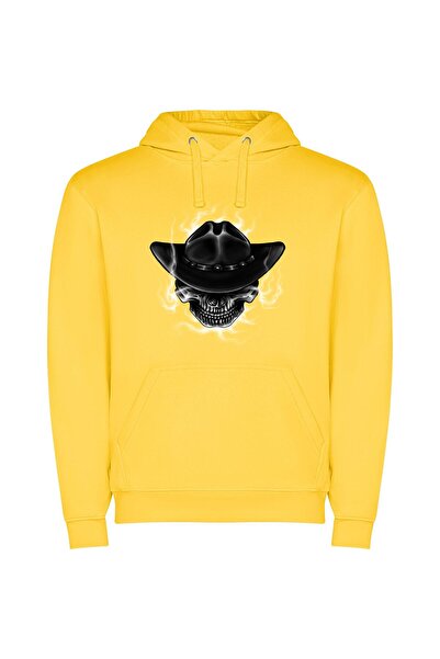 iLovePrints Phantom Western Skulls Φούτερ με κουκούλα σε χρώμα Κίτρινο