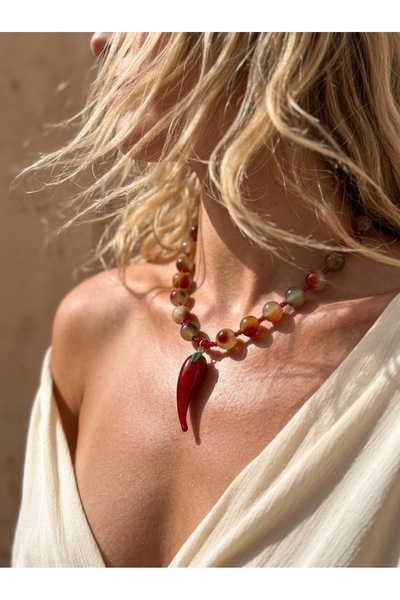 ILSA Ejder Damar Akiki & Murano Glass Pepper Pendant Necklace