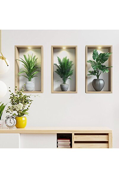 Generic 3-Pack 3D Plant Wall Stickers,Wall Stickers Living Room, 3D Wall Art ...