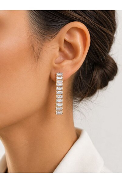 CM Jewelry أقراط من الفولاذ الذهبي مرصعة بحجر الزركون على شكل مسار مائي