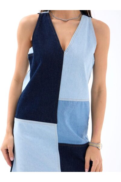 pazarella 7385 Denim Dress-Blue