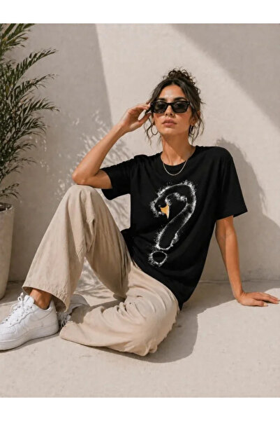 Gökyüzü Moda Swan Figured Question Mark Printed T-Shirt Short Sleeve T-Shirt ...