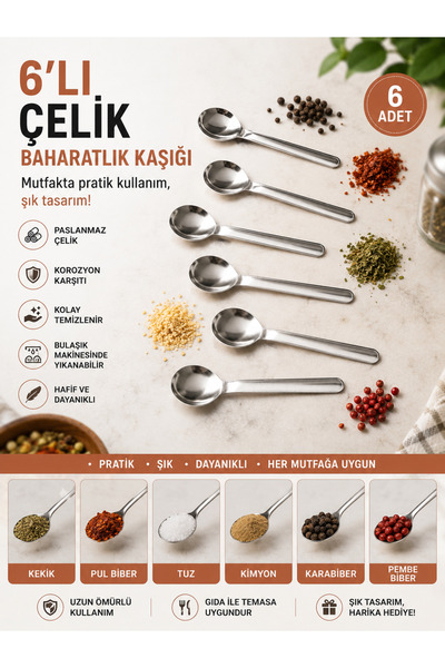 Mode Cool Set of 6 Stainless Steel Spice Spoons |   Mini Measuring Spoon |   ...