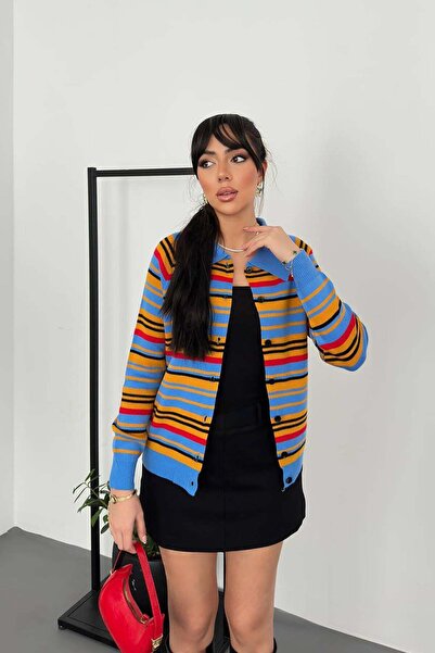 Moda Days قميص نسائي مخطط باللون الأزرق، ياقة بأزرار وأكمام طويلة، طول عادي، ...