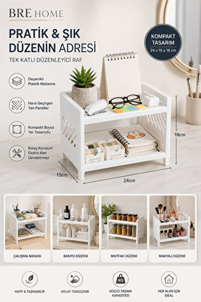 BRE HOME Çok Amaçlı Düzenleyici Raf 2 Katlı Plastik Organizer Raf 24x15x18 cm...