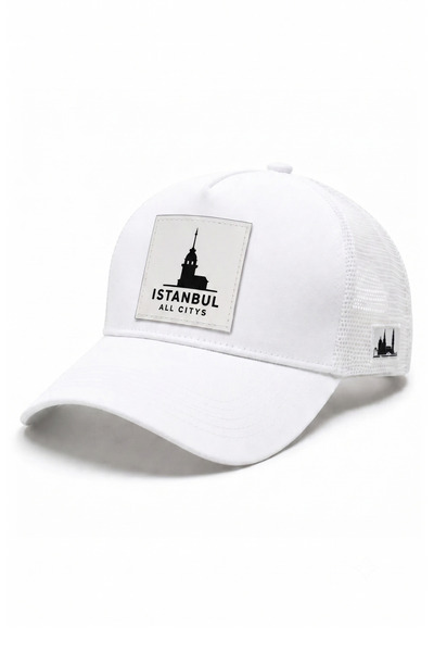 All citys Istanbul Printed Patch Detailed Mesh Trucker Baseball Cap Unisex
