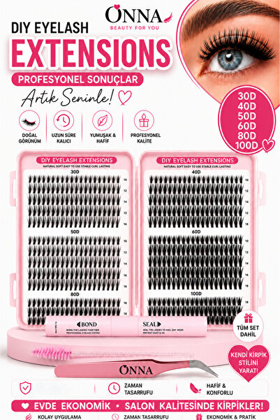 ONNA PROFESSIONAL Dıy Takma Kirpik Seti Kitap Model 600 Parça 30D 40D 50D 60D...
