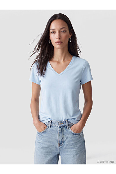 LC Waikiki Blue V-Neck Women's T-Shirt